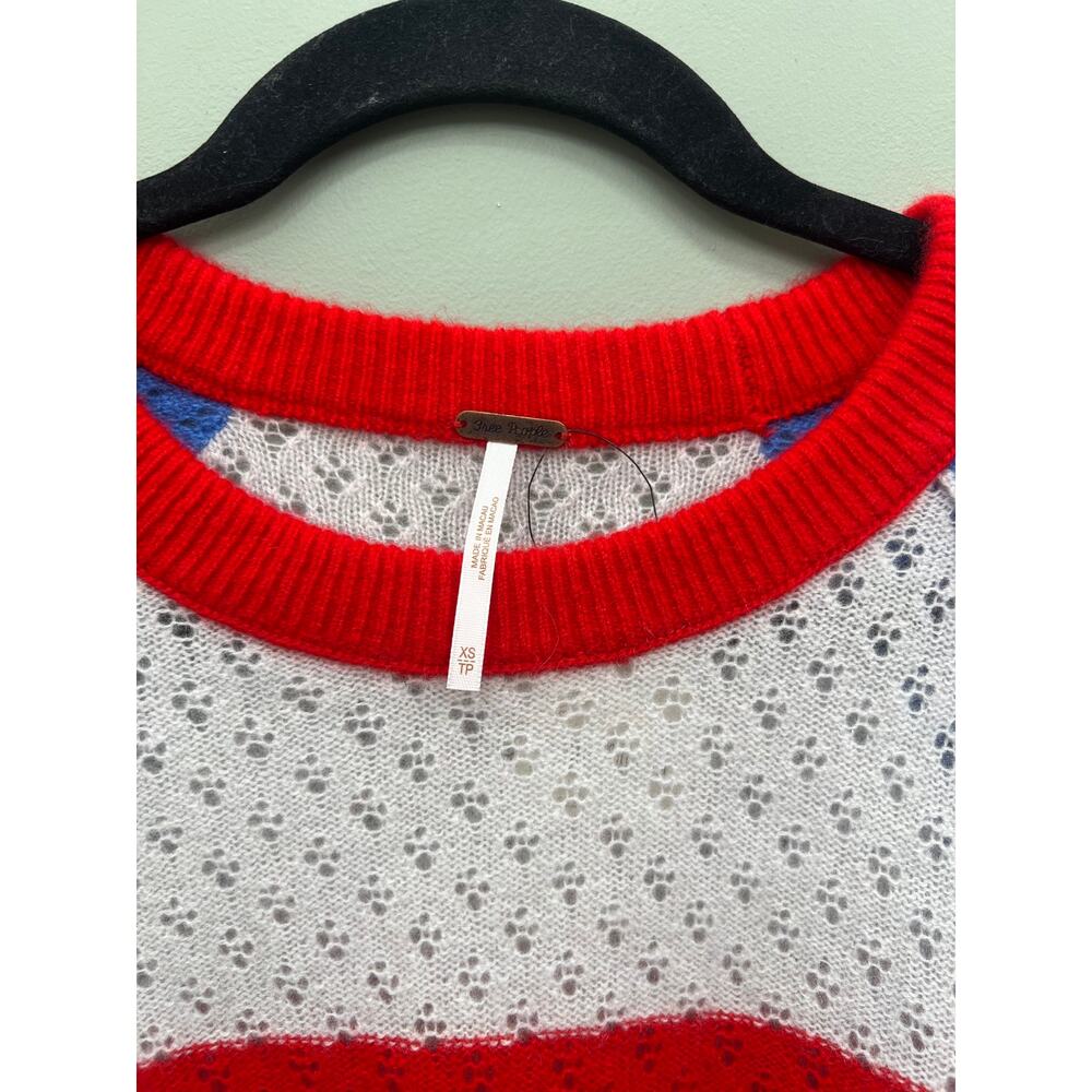 Free People 100% Cashmere 4th of July Americana Sweater XS NWT Blue Ribbon Combo - Picture 3 of 5